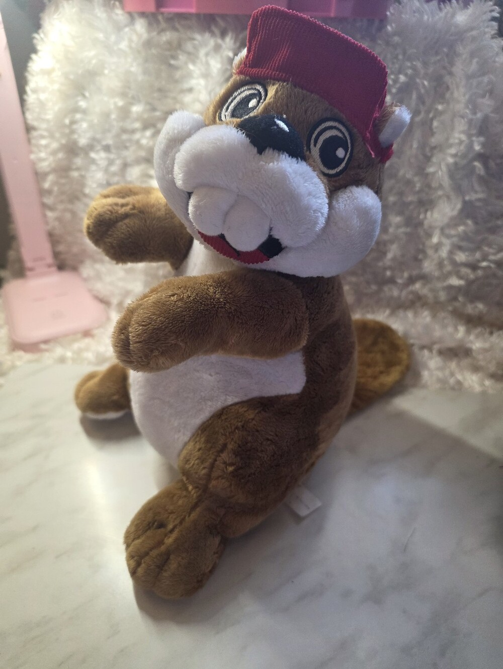 Plush Brown Buc-ees Beaver Stuffed Animal with Red Hat